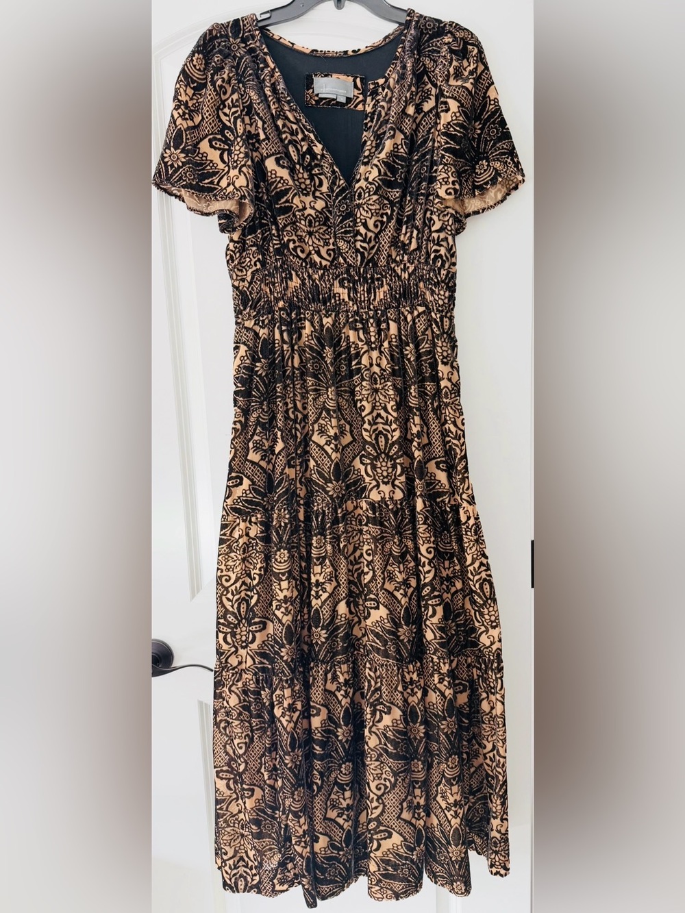 Anthropologie Somerset Black and Tan Burnout Velvet Maxi Dress